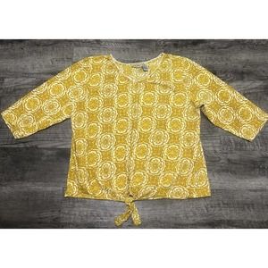 CW Classics Cotton Tee Sz 1X Chest 44” Top Tshirt Blouse 3/4 Sleeve Tie A7